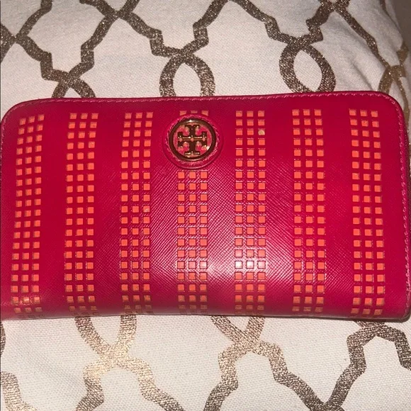 Tory Burch Red and Orange Wallet - Picture 1 of 6